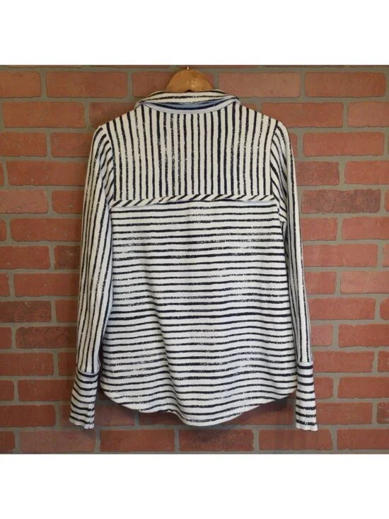 Soft Surroundings Striped Pullover Tunic Top Size M Navy White Nautical Preppy - Picture 3 of 7